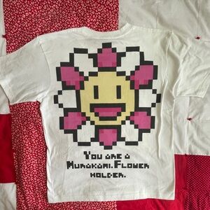 MURAKAMI Short-Sleeve Graphic Tee with Pink & Yellow Pixel Flower- Men’s Large